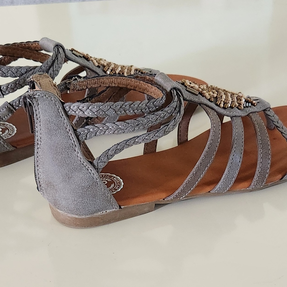 Authentic American Heritage Gray and Brown Sandals with Beaded Design - Picture 2 of 4